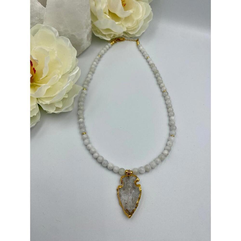 Handmade - 'Nova' Necklace - Moonstone, Agate Gold Plated - Picture 2 of 2
